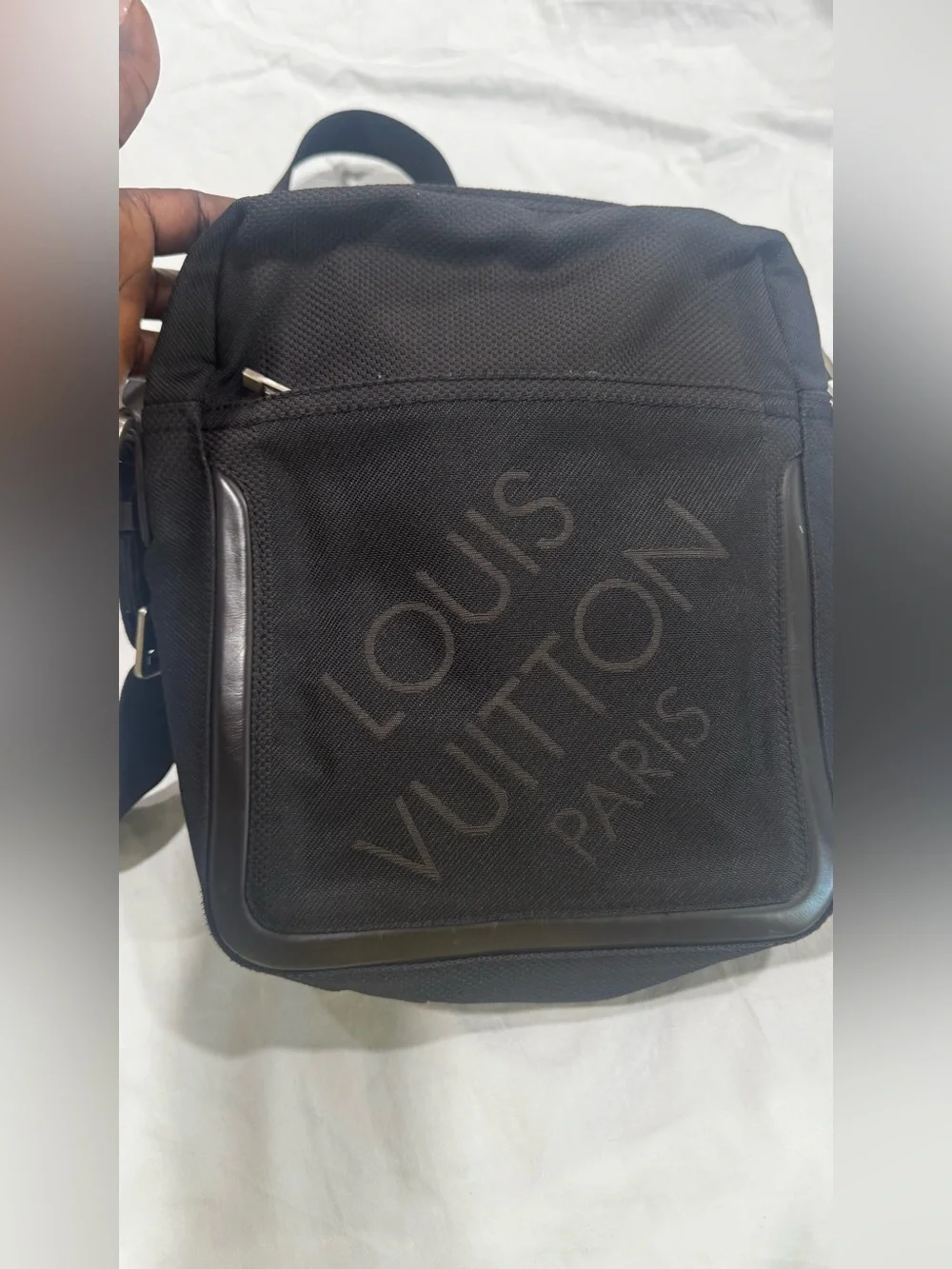 Louis Vuitton Black Canvas Messenger Bag with Logo Print